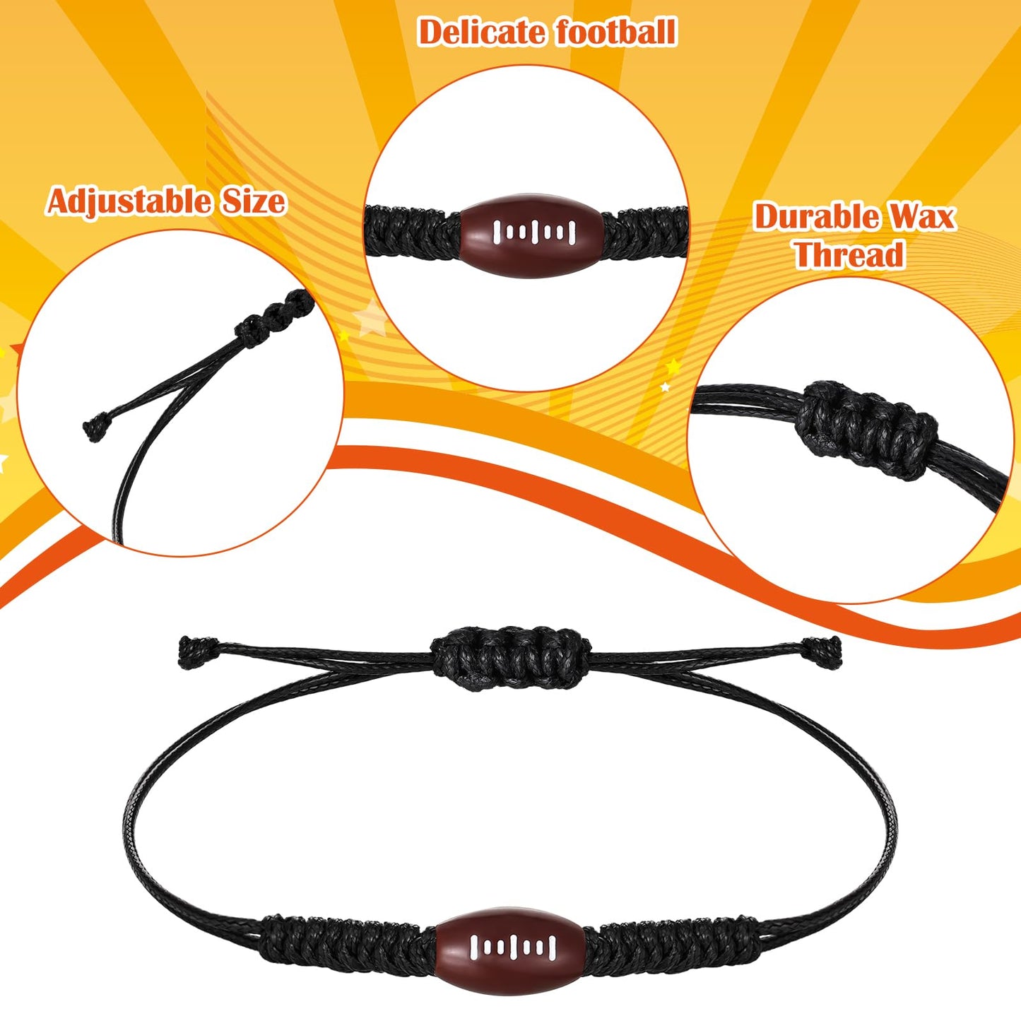 Huquary Sports Party Favors Bracelets Set - 30 Adjustable Bead Bracelets & Inspirational Cards for Football Lovers, Black/Red, Model HEL1787