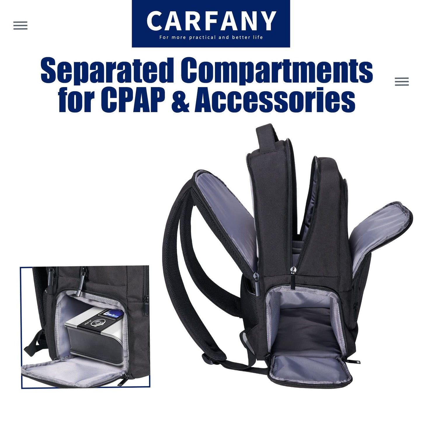 CPAP Backpack 17.32 Inch Lightweight Carrying On Travel Bag for CPAP Machine and Laptop Tablet Women Men Compatible with Resmed Airsense 10 Mini Philips Dreamstation Respironics Resvent Accessories