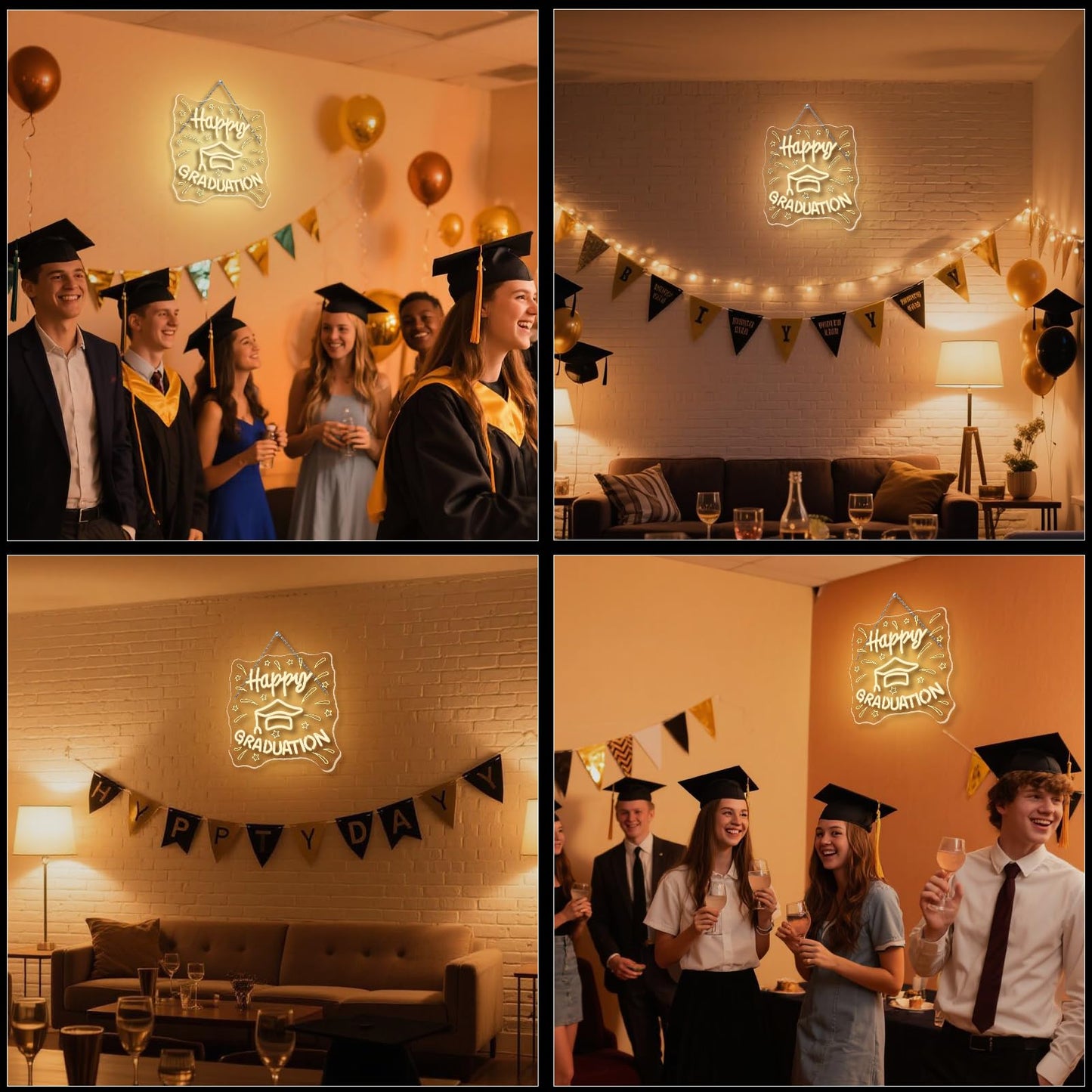 Wlhope Happy Graduation Neon Sign Led Signs For Graduation Ceremony Wall Decor  Neon Lights Transparent Acrylic Board Sign For Classroom Dorm School Bedroom Decoration Gifts For Teens