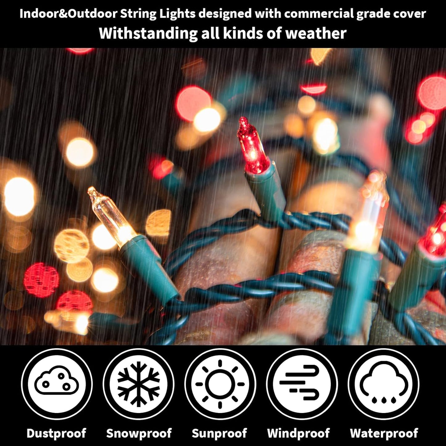 Lamphome 100 Count Red Clear Christmas Lights  Green Wire 20Ft Incandescent Holiday String Light Set For Indoor Outdoor Use Christmas Tree  Halloween  Valentine Wedding Lighting Decoration