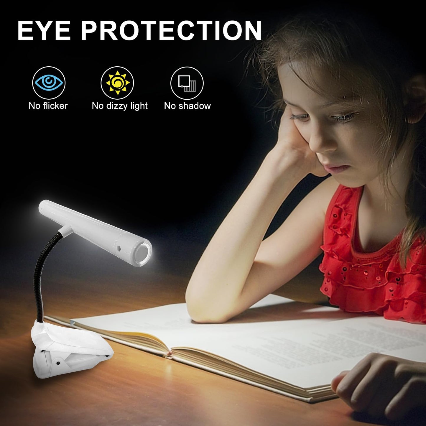 Bigmoant Battery Operated Book Light  Reading Light With Clip  Eye Care Book Light  2 Adjustable Brightness Set  Flexible Metal Neck  Perfect For Book Lovers (White  2 Pack)