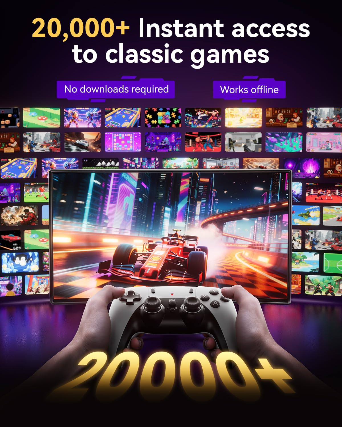 2026 Upgraded Retro Gaming Console Stick, Classic Video Games Stick with 4K HDMI, Built-in 23 Emulators, 20000+ Games - Plug & Play TV Video Gaming Stick with Upgrade Dual 2.4G Wireless Controllers