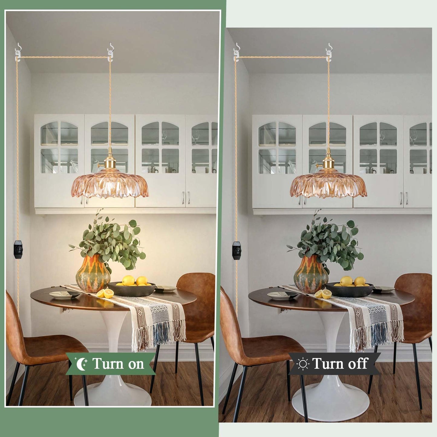Loiogohot Plug In Pendant Light Fixtures Amber Glass Lampshade Pendant Lighting 9.4In E26 Hanging Light Fixturecorded On/Off Switch For Kitchen Island  Bedroom  Dining Room