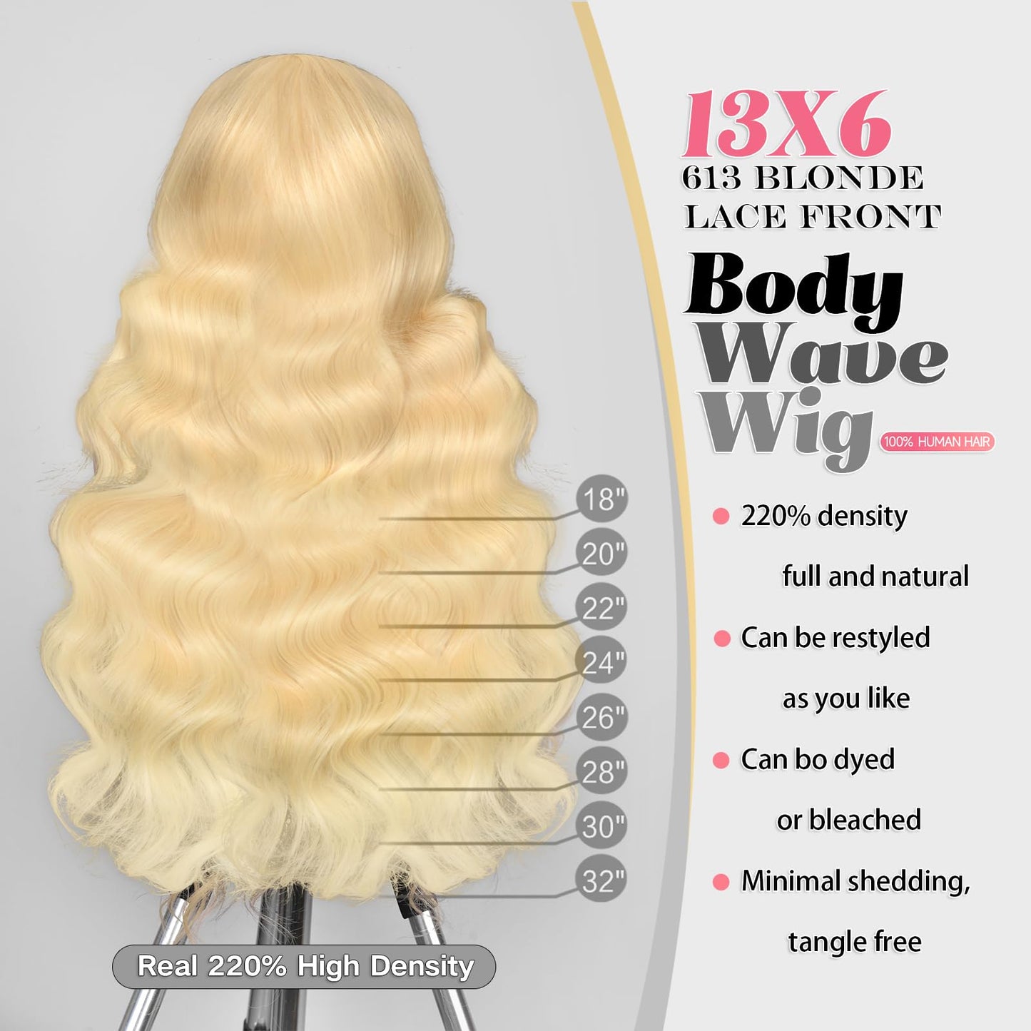 Alimubi 613 13x6 Lace Front Wig Human Hair 200 Density 613 Lace Front Wig Human Hair Body Wave Blonde Wig Human Hair(26 Inch)