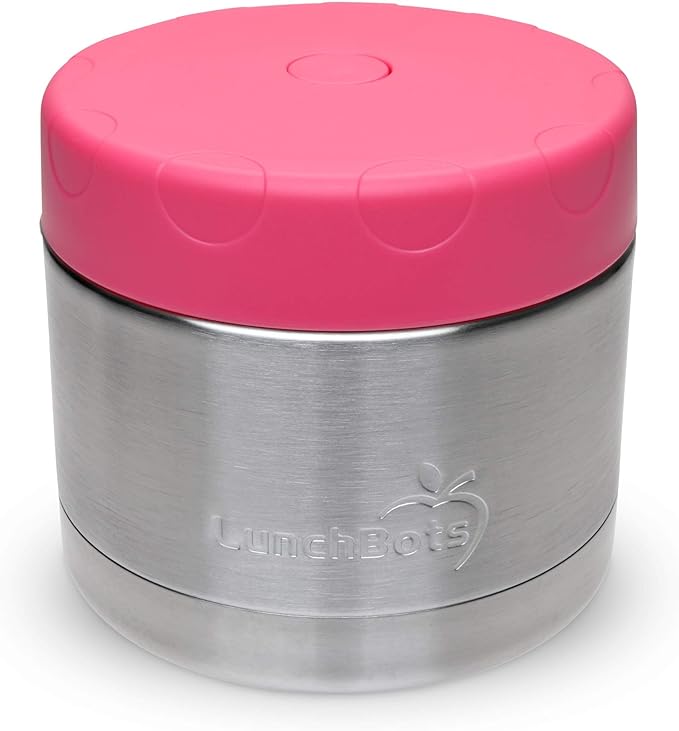 LunchBots 12oz thermos Stainless Steel Wide Mouth - Insulated thermos With Vented Lid - Keeps Food Hot or Cold for Hours - Leak-Proof Portable Thermal Food Jar is Ideal for Soup - 12 ounce - Pink