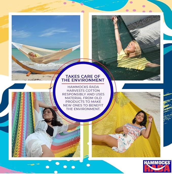 Handmade Hammocks - Hammocks Rada Handmade Yucatan Hammock - Artisan Crafted in Central America - Fits Most 12.5 Ft. - 13 Ft. Stands - Carries Up to 550 Lbs for Two