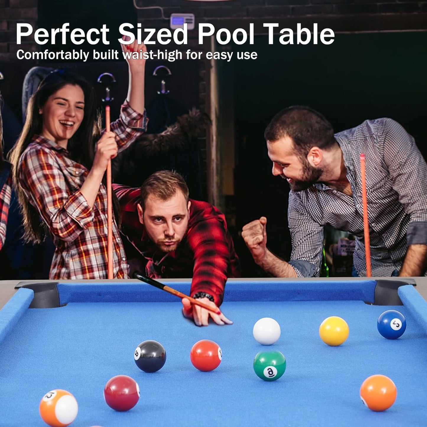 54" Portable Pool Table - Billiard Table for Kids & Adults with 2 Cues, Triangle Rack, Chalk & Brush - Compact Wooden Game Table for Home, Game Room, Indoor & Outdoor