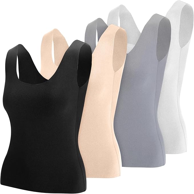 Toulite 4 Pcs Thermal Tank Tops Women Underwear Tops Sleeveless Undershirt for Women Cotton Camisole Warm Base Layer