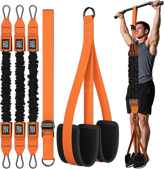WHATAFIT Pull Up Assistance Bands, Resistance Bands for Pull Up Bar Working Out with Feet Straps ，Adjustable Heavy Duty Pu...