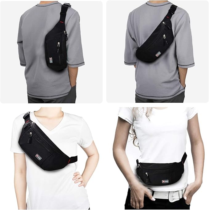 2 Packs Fanny Packs for Men and Women, Water Resistant Sports Waist Pack Bag Hip Bum Bag for Travel Hiking Running