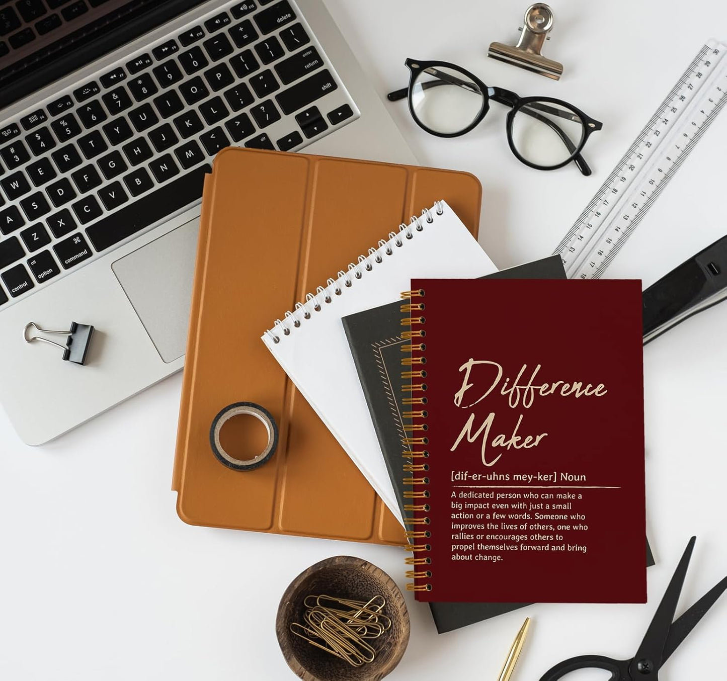 OXW Red Meeting Notebooks for Work, Difference Maker Gift Office Work Notebook Journal for Writing Note Taking, Thank You Gifts for Women Men Leader Boss Mentor Manager Principal, 5.5"x8.3"