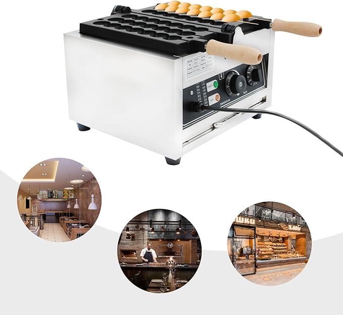 Waffle Making Machine, Mini Egg-Shaped Bubble Waffle Maker Commercial, 6-Skewer Capacity with Adjustable Timer & Temperature Control, for Home Kitchen Restaurant Use, Silver