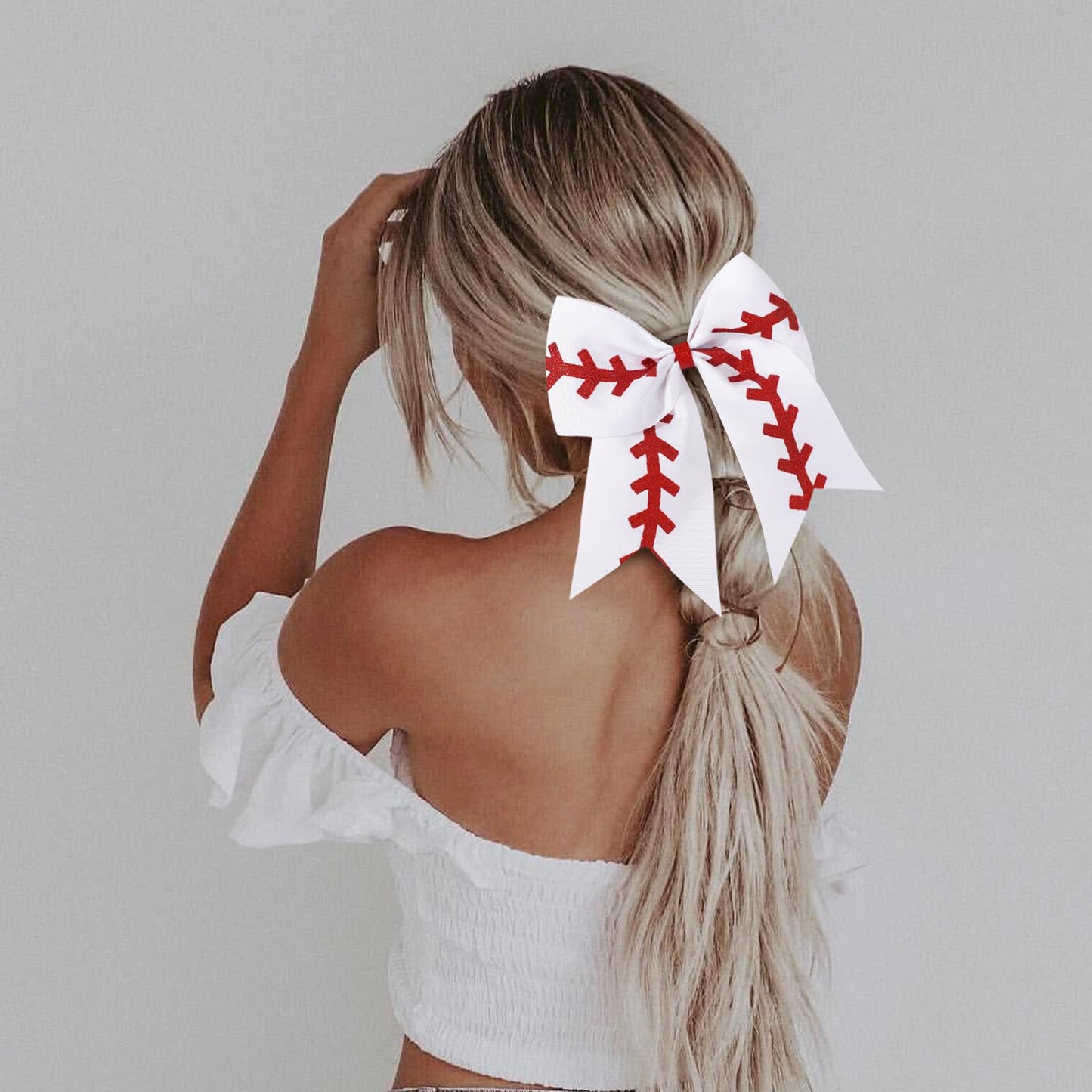 YLEN YHXX 20 PCS 8 Large Baseball Cheer Hair Bows Cheerleading Bows with Ponytail Holder Elastic Band Handmade for Cheerleading