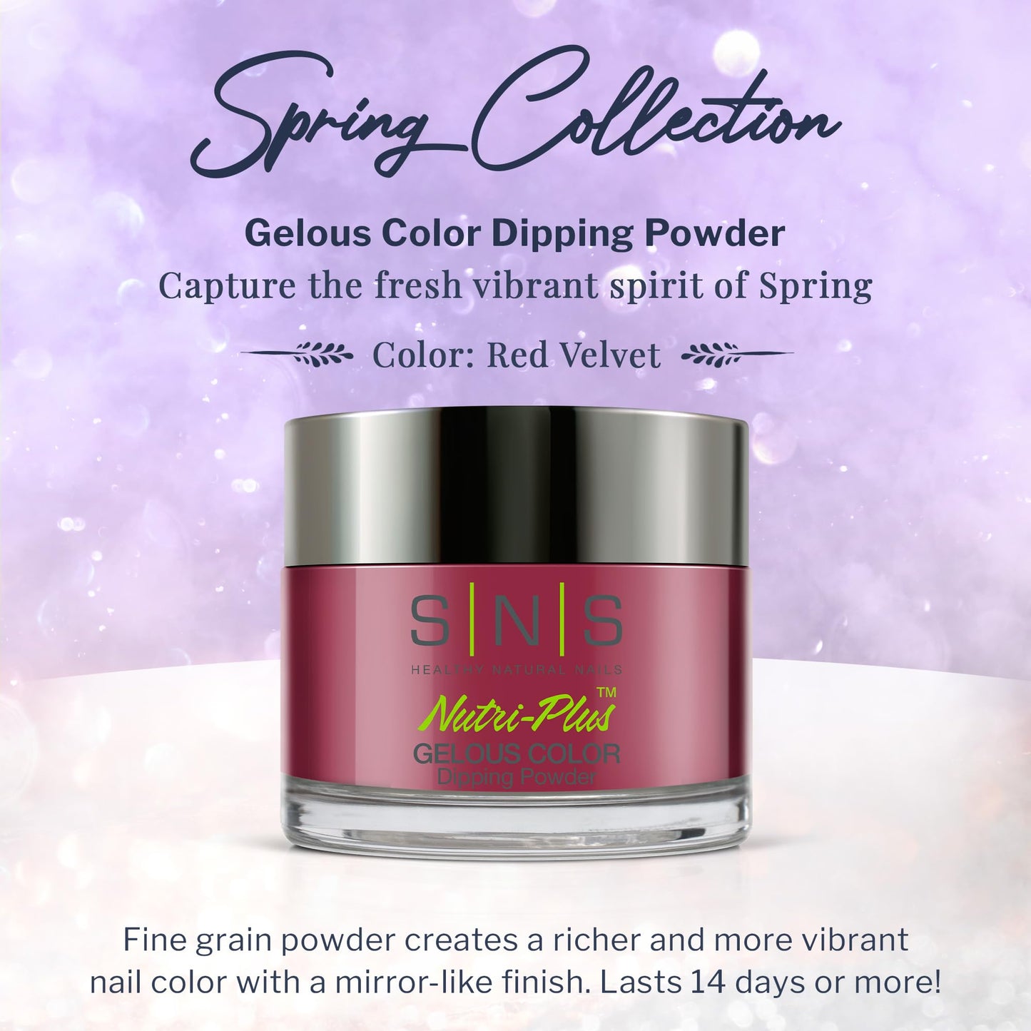 SNS Nail Dip Powder, Gelous Color Dipping Powder - Red Velvet (Red/Burgundy, Shimmer) - Long-Lasting Dip Nail Color Lasts 14 Day