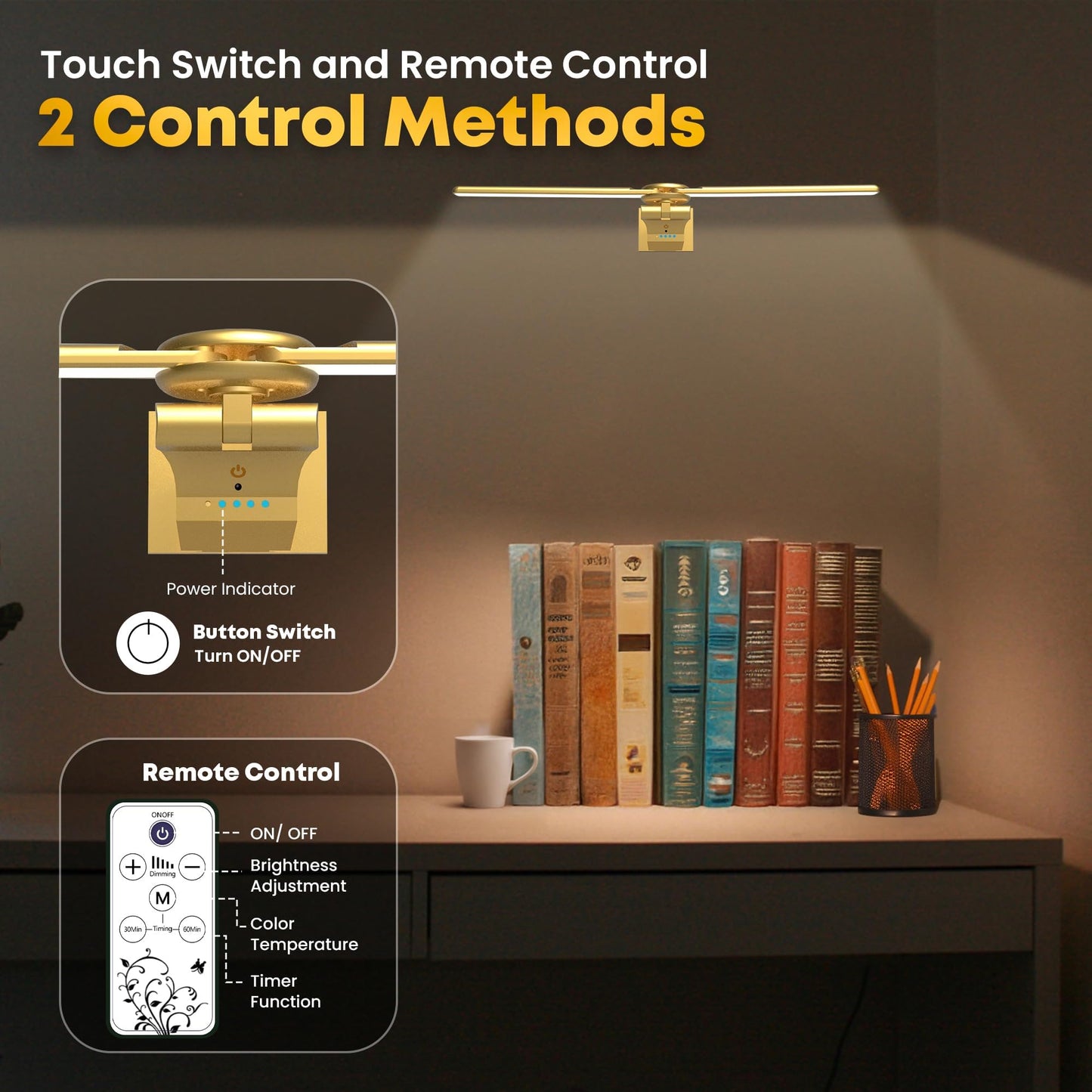 doublacy 2 Pack Picture Light, 18in Dimmable Wall Art Light with Timer, Remote Control, Gold, Model AA-3