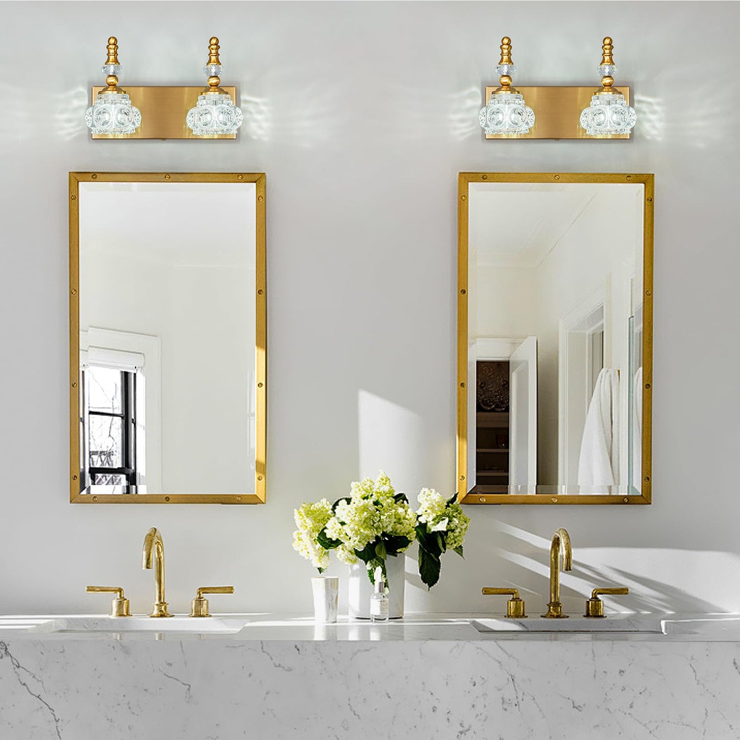 Lbsqj Modern Glass Crystal Vanity Light - Vintage Bathroom Lighting Fixtures Over Mirror  2 Light Vanity Lights G9 Bulb (11.81 Inch  Gold)