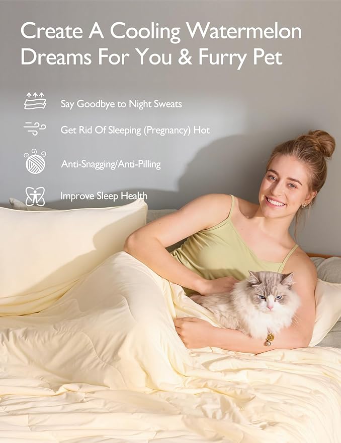 Momcozy Life CoolMurm Cooling Comforter for Hot Sleepers, Twin/Twin XL 68" x90” Pregnancy Cooling Blanket, All-Season Lightweight Soft Breathable Cooling Quilt Duvet, Stay Cool All Night Beige Yellow