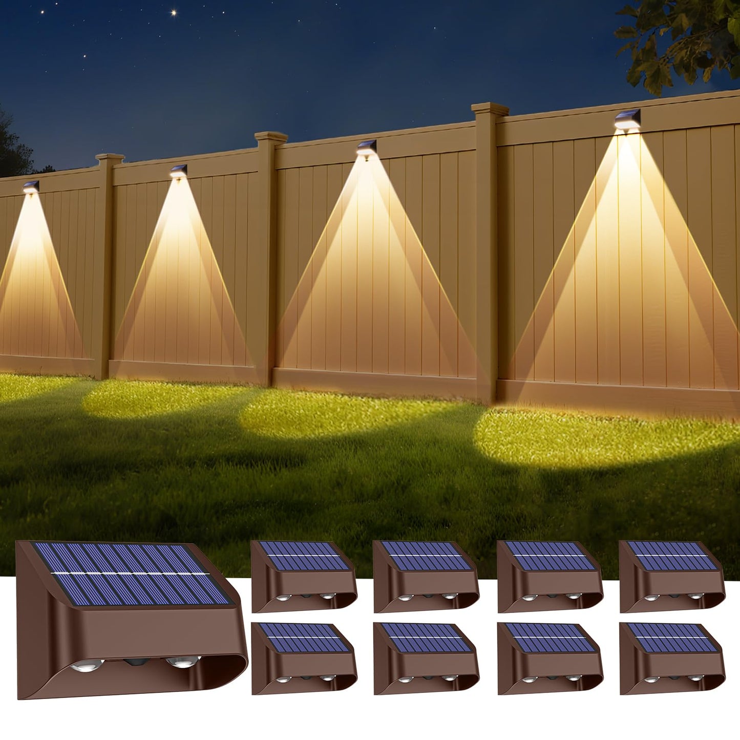 Super Long Lasting Solar Fence Lights Outdoor Deck Lights Waterproof Perfect For Winter And Rainy Days Dusk To Dawn High Brightness Solar Lighting For Wall Step Yard Patio Backyard (8Pack Brown)
