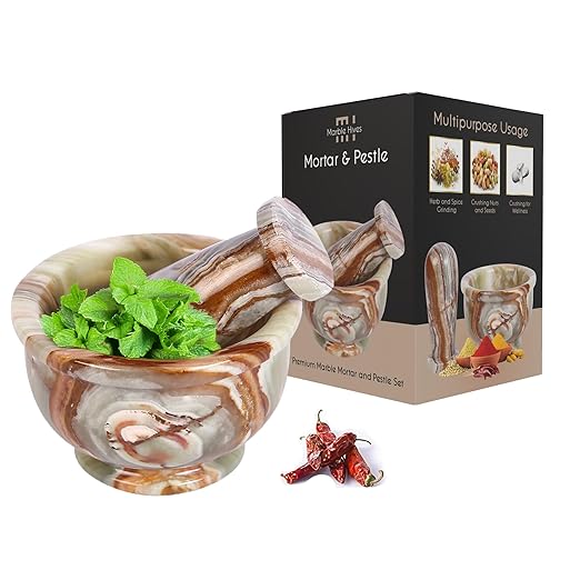 Exquisite Marble Mortar and Pestle Set - Your Ultimate Kitchen Essential for Grinding Spices, Making Guacamole, Salsa, Pesto, and Crushing Pills (Onyx Green, Bowl Shape (4"))