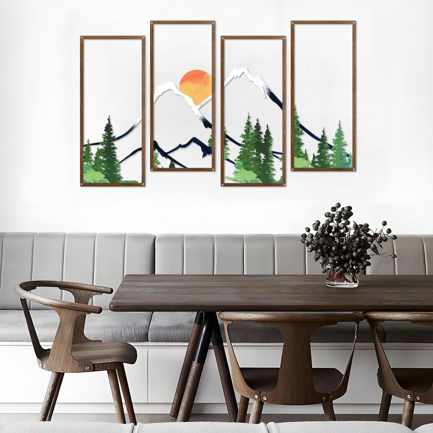 ruelen 4 Pcs Metal Sunset Mountain Forest Wall Decor, Abstract Minimalist Line Drawing Large Colorful Mountains Wall Art Home Decor for Living Room Bathroom Bedroom Office Indoor And Outdoor (Large)