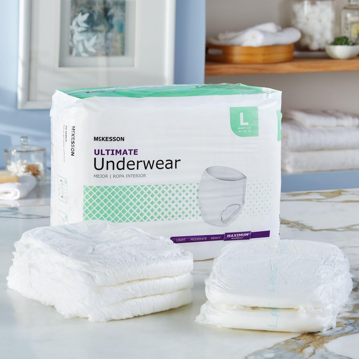 McKesson Ultimate Adult Incontinence Underwear, [72 Count], Large, 44-58 in. Maximum Absorbency, Unisex Bladder Leak Protection, Pull-On Style with Tear-Away Sides, Postpartum and Incontinence