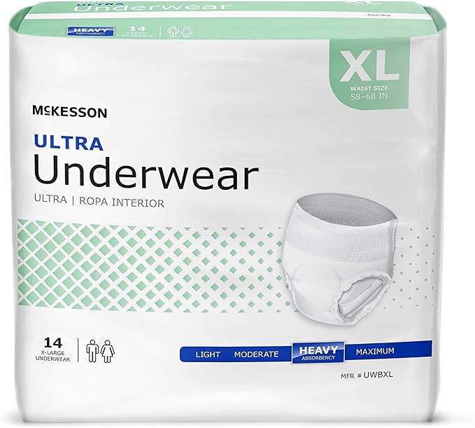 McKesson Ultra Adult Incontinence Underwear, [56 Count], Heavy Absorbency, XL, 58-68 in. Unisex Bladder Leak Protection, P...