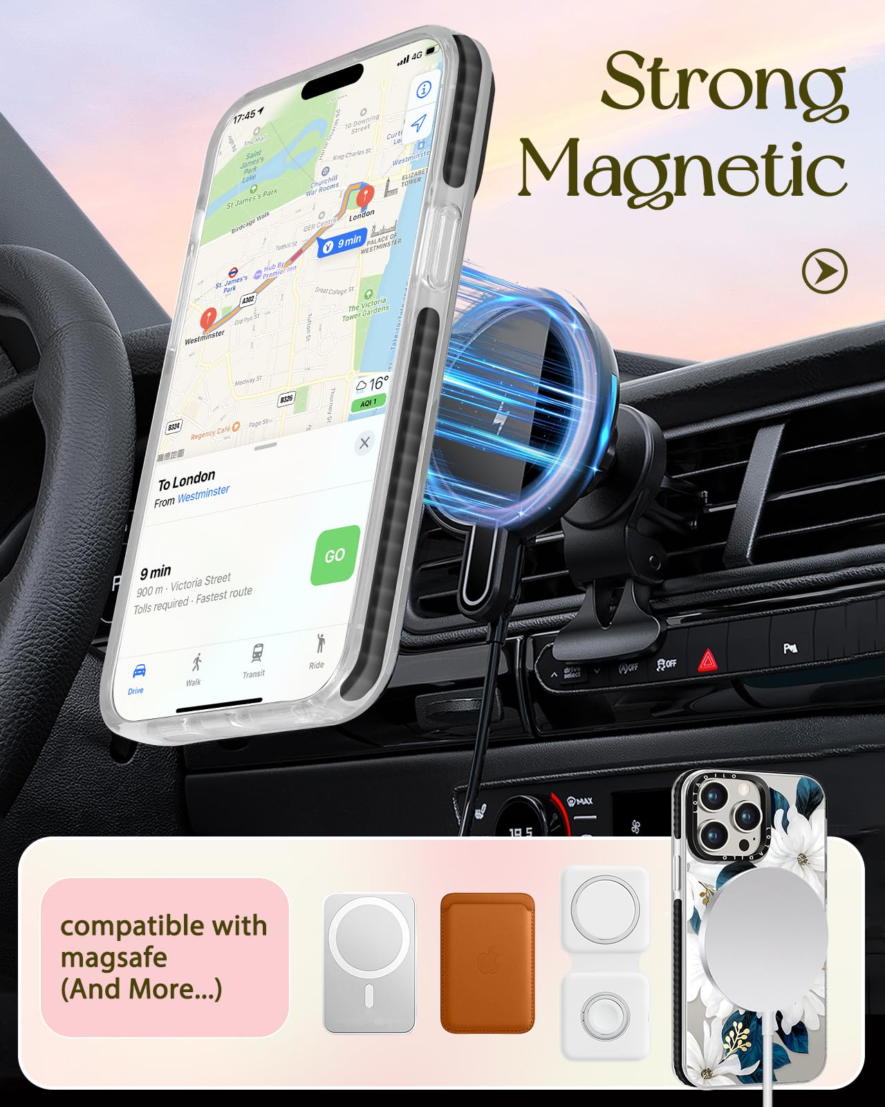 Lotadilo For Iphone 13 Pro Max Case For Women Girls - Cute Design Compatible With Magsafe Magnetic Ring Holder Stand Blue Flower