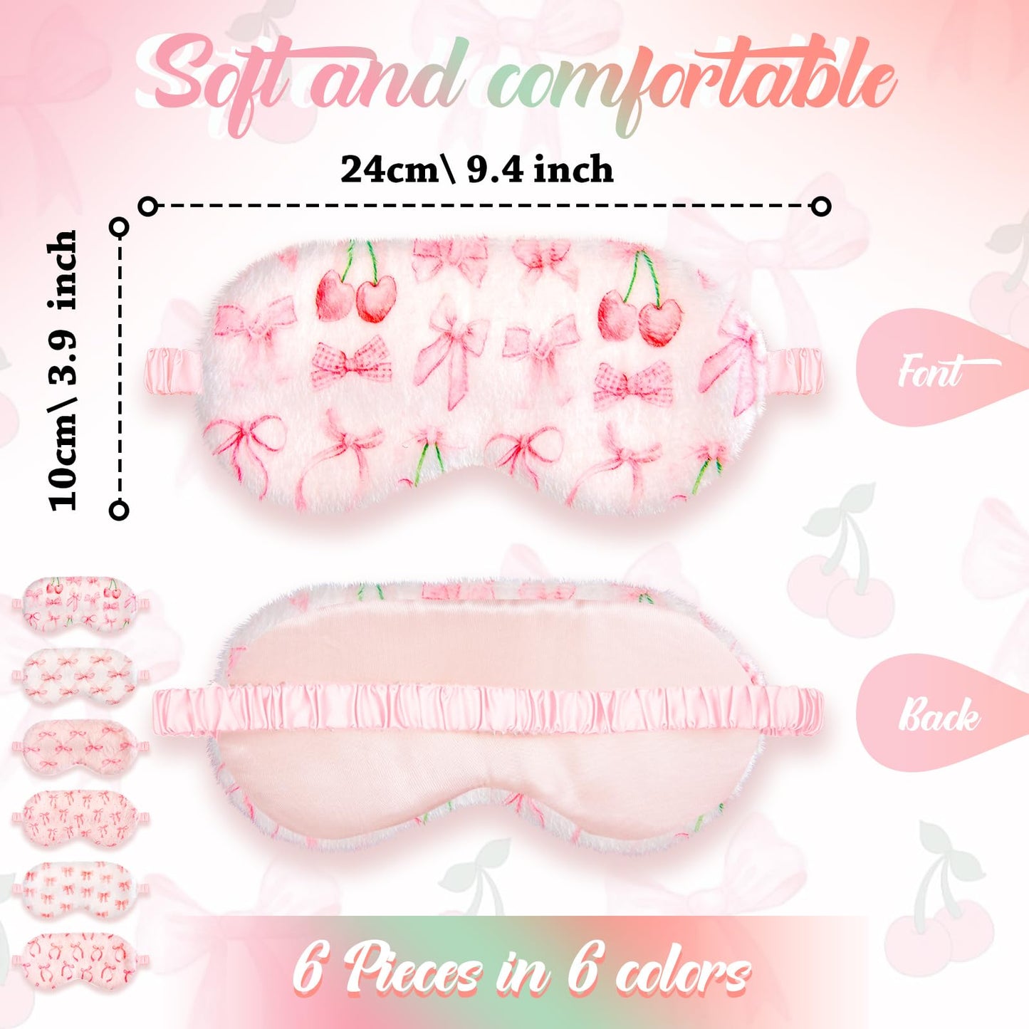 Cuffbow 6 Pcs Plush Sleep Eye Mask Silk Furry Eye Covers for Sleeping Cute Sleep Mask Fluffy Comfortable Sleeping Blindfold for Travel Sleepover Nap Party Supply Women(Bow,Pink)