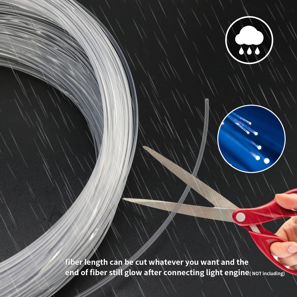 AZIMOM PMMA Plastic 2mm(0.08inch) 50m(164ft) End Glow Fiber Optic Cable Roll for Star Sky Ceiling All Kind Led Light Engine Driver Source