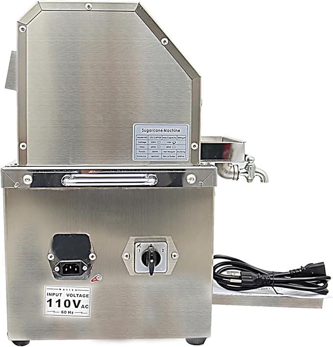 Commercial Sugar Cane Juicer, Electric Sugar Cane Press Machine, 304 Stainless Steel 3-Roller Desktop Sugarcane Juice Extractor with Openable Top Cover for Hotel, Restaurant, Super Market