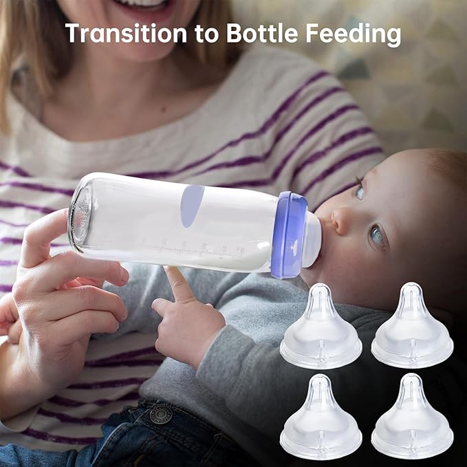 4 Count Bottle Nipples Compatible with Lansinoh NaturalWave Bottle, Soft and Durable Silicone Bottle Nipples, BPA-Free Replacement Bottle Nipple L