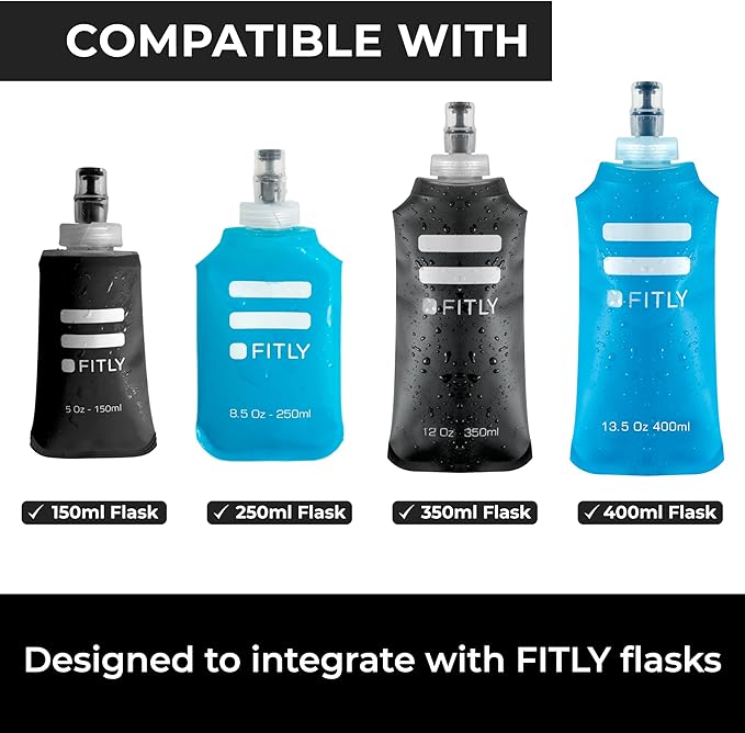 Running Handheld Water Bottle 12 oz Soft Flask - Hand Water Bottle For Runners, Hiking, Skiing & Outdoor - Fits F2, F2, F3 & F4 Collapsible Flask - Hydration Bottle Holder with Pocket - Blue