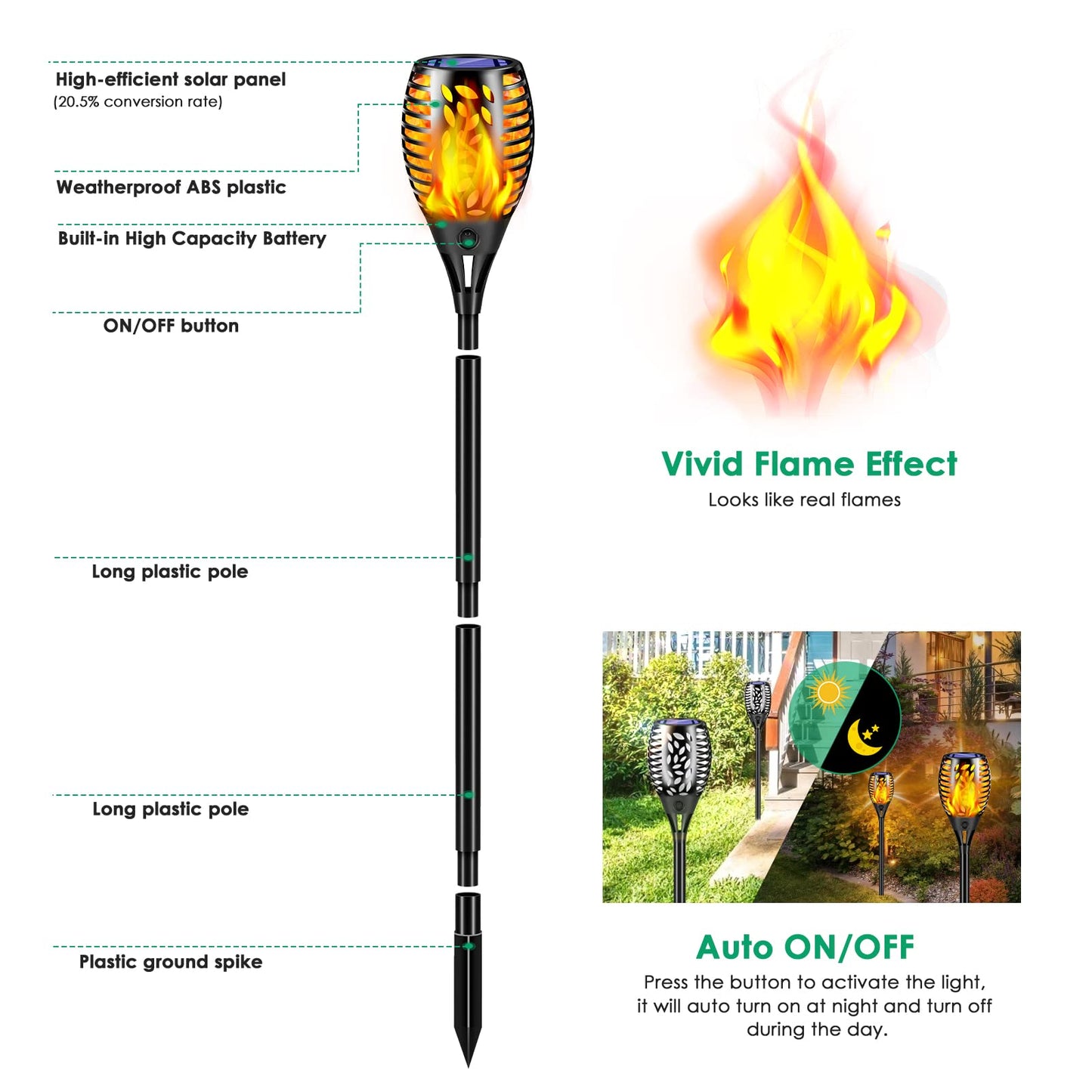 TomCare 8 Pack Outdoor Flickering Flames Torch Decorative Garden Lights Solar Powered Waterproof Christmas Decorations Lighting for Garden Patio Yard Landscape