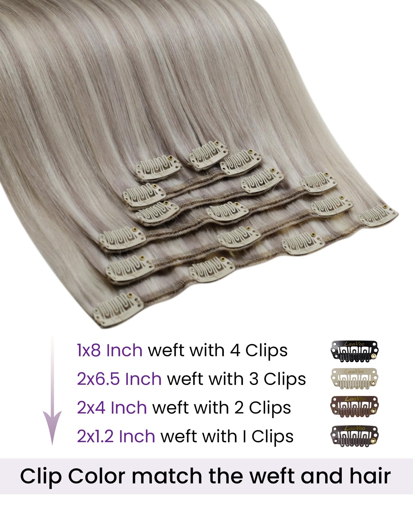 LaaVoo Clip in Hair Extensions Ash Blonde Highlight Real Hair Extensions Clip ins 20 Inch 7Pieces 120g