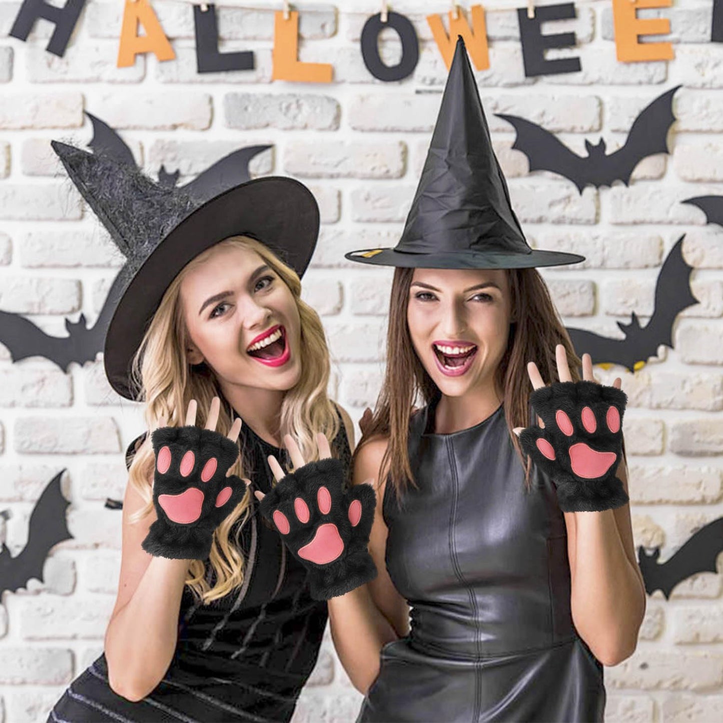 Tiny Chou Cat Paw Gloves for Cosplay Fancy Party Halloween Costume Accessories, Winter Soft Fingerless Warm Gloves for Women Girls, Black