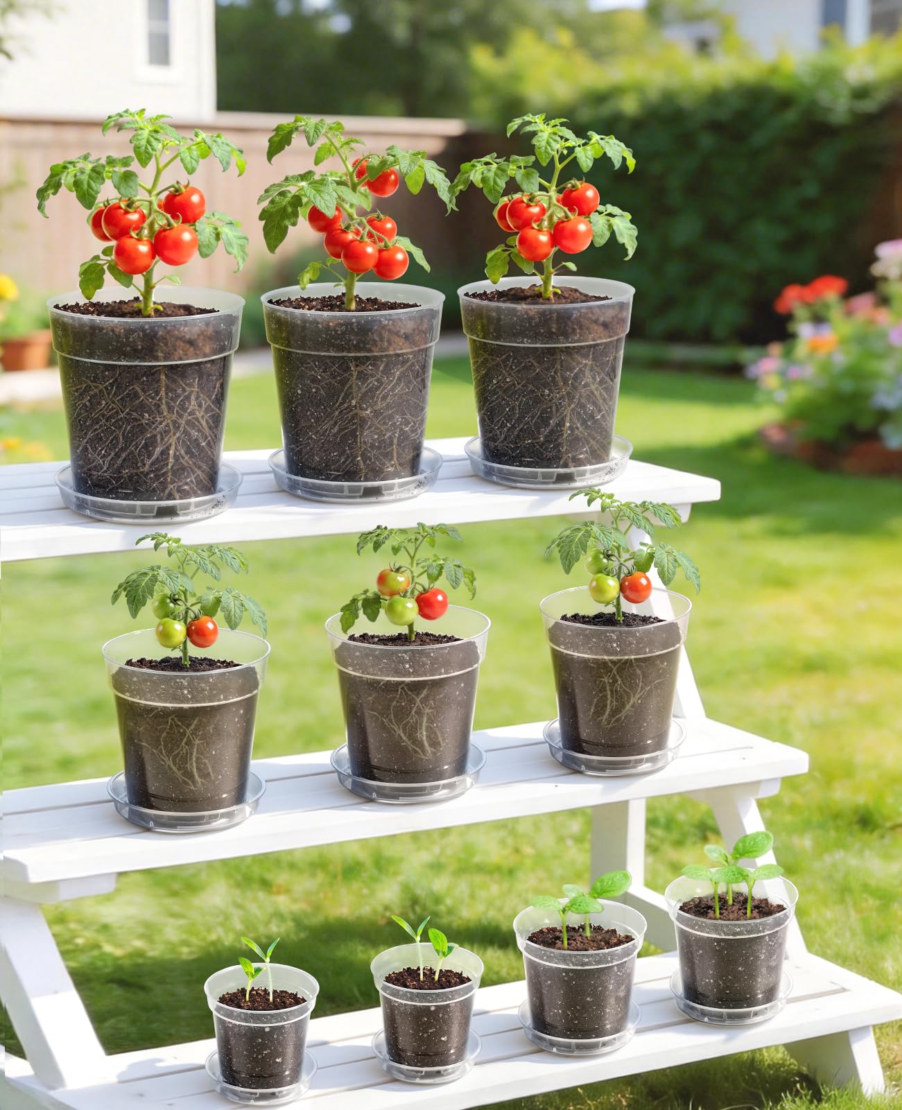 homenote 4/5/6.7 Inch Clear Nursery Pots 18 Pack with Drainage and Plant Saucers, Variety Pack Rigid High-Transparency Plastic Nursery Pots for Plants, Planter Nursery Pots with Drainage Holes
