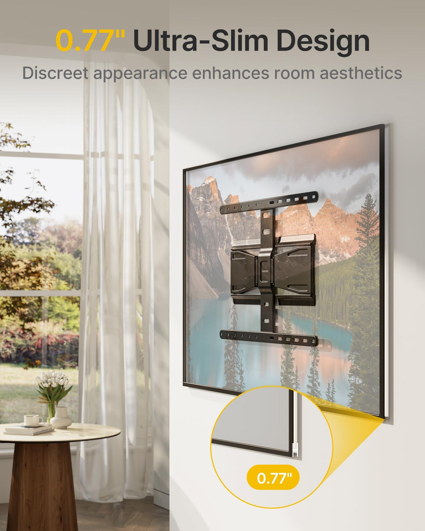 monTEK 0.77" Ultra Slim TV Wall Mount for 43-90 Inch TVs, Swivel & Tilt & Leveling & Extension Wall Mount TV Bracket with Articulating Dual Arms, Low Profile Full Motion tv Mount, 4X Weight Tested