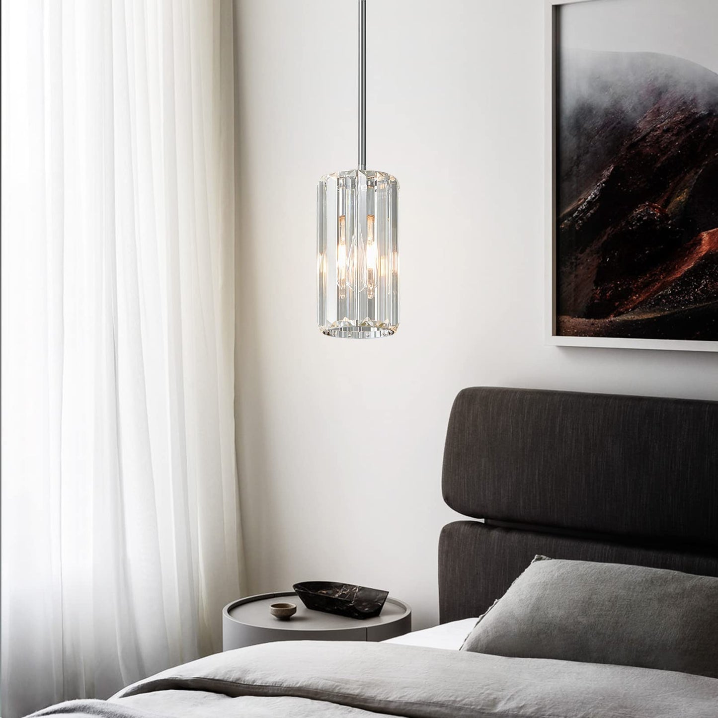 Zhllmq Chrome Pendant Lighting Modern Pendant Light Mini Crystal Chandeliers Adjustable Pendant Light Fixture For Kitchen Island Dinning Room Corridor Bedroom(Chorme 1-Light)