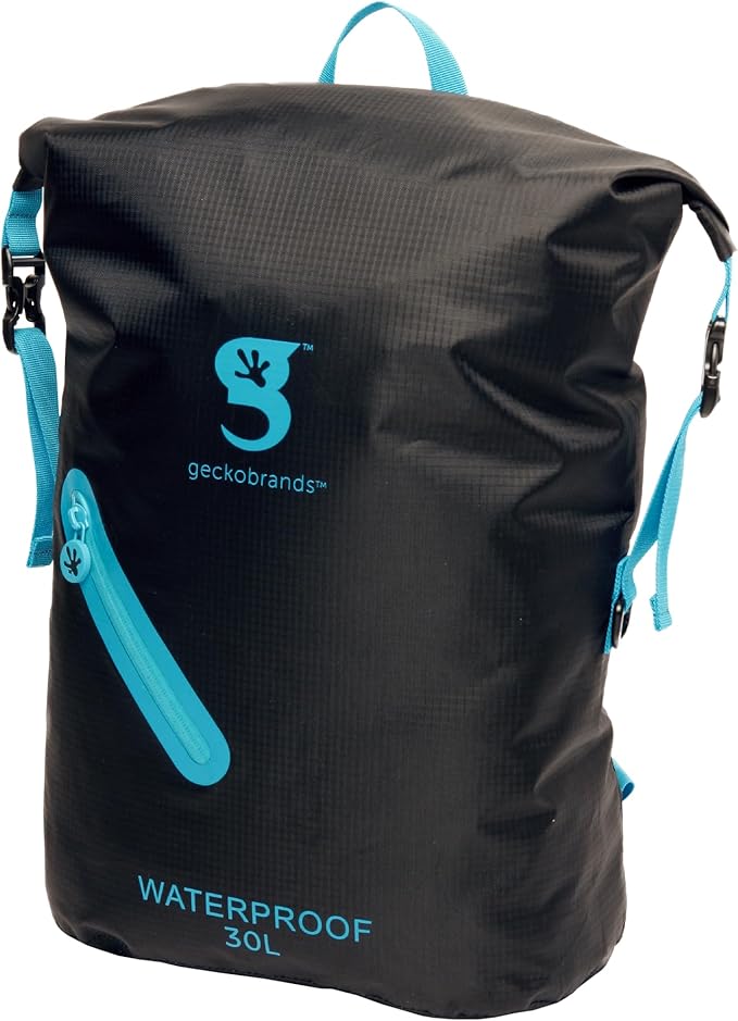 geckobrands Lightweight 30L Waterproof Backpack - Lightweight Watertight Outdoor Bag Hiking Traveling Light Water Activities