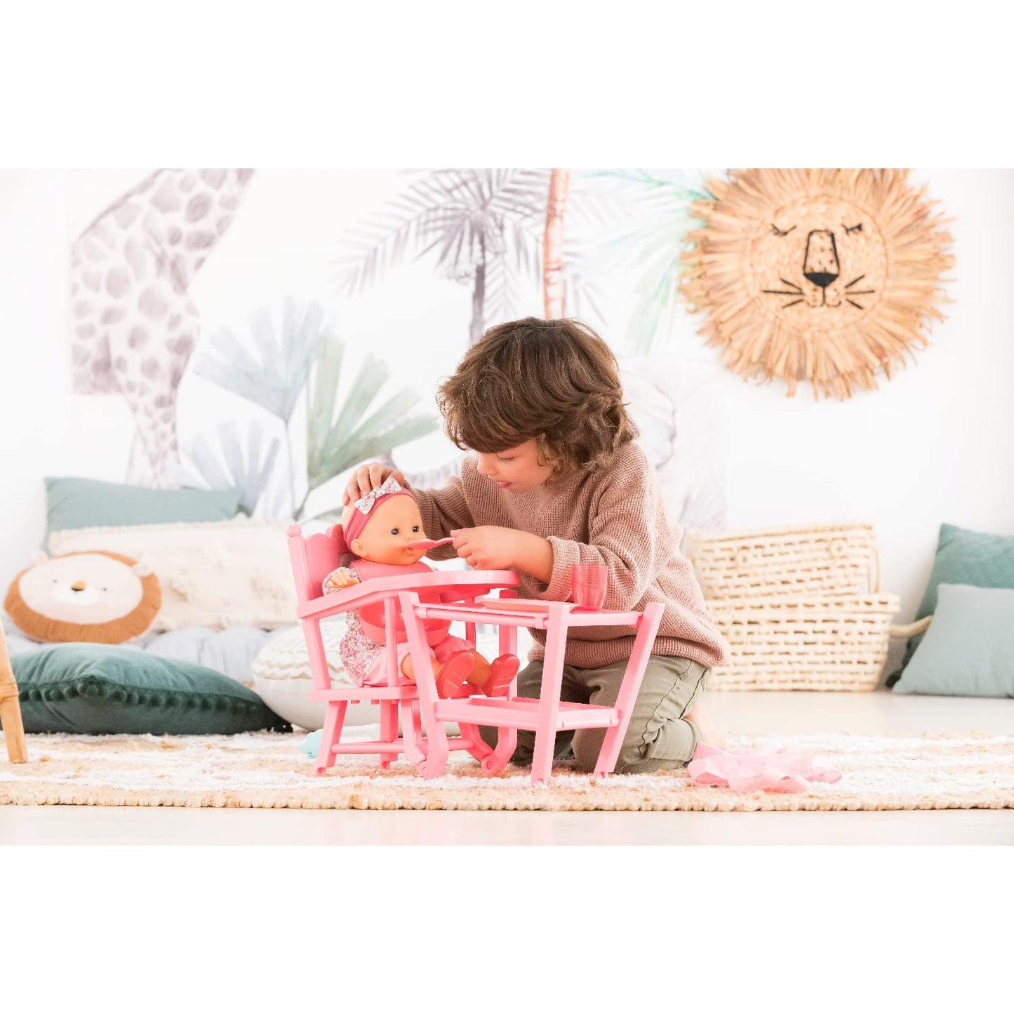 Corolle Baby Doll High Chair - 2-in-1 Design fits 14" and 17" Baby Dolls, Pink