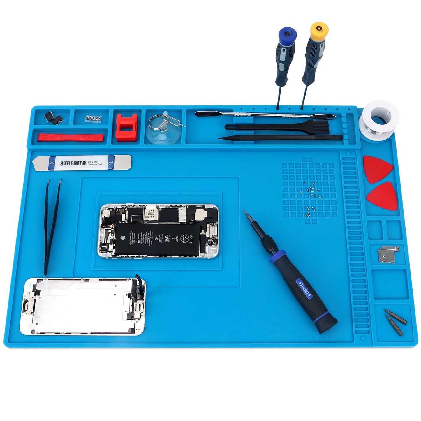STREBITO Silicone Soldering Mat Electronics Mat, Solder Pad Heat Resistant 932°F, Magnetic Work Mat Silicone Repair Mat for Soldering, Computer, Laptop, Cell Phone, RC, Watch, Gun, Size 17.7" x 11.8"
