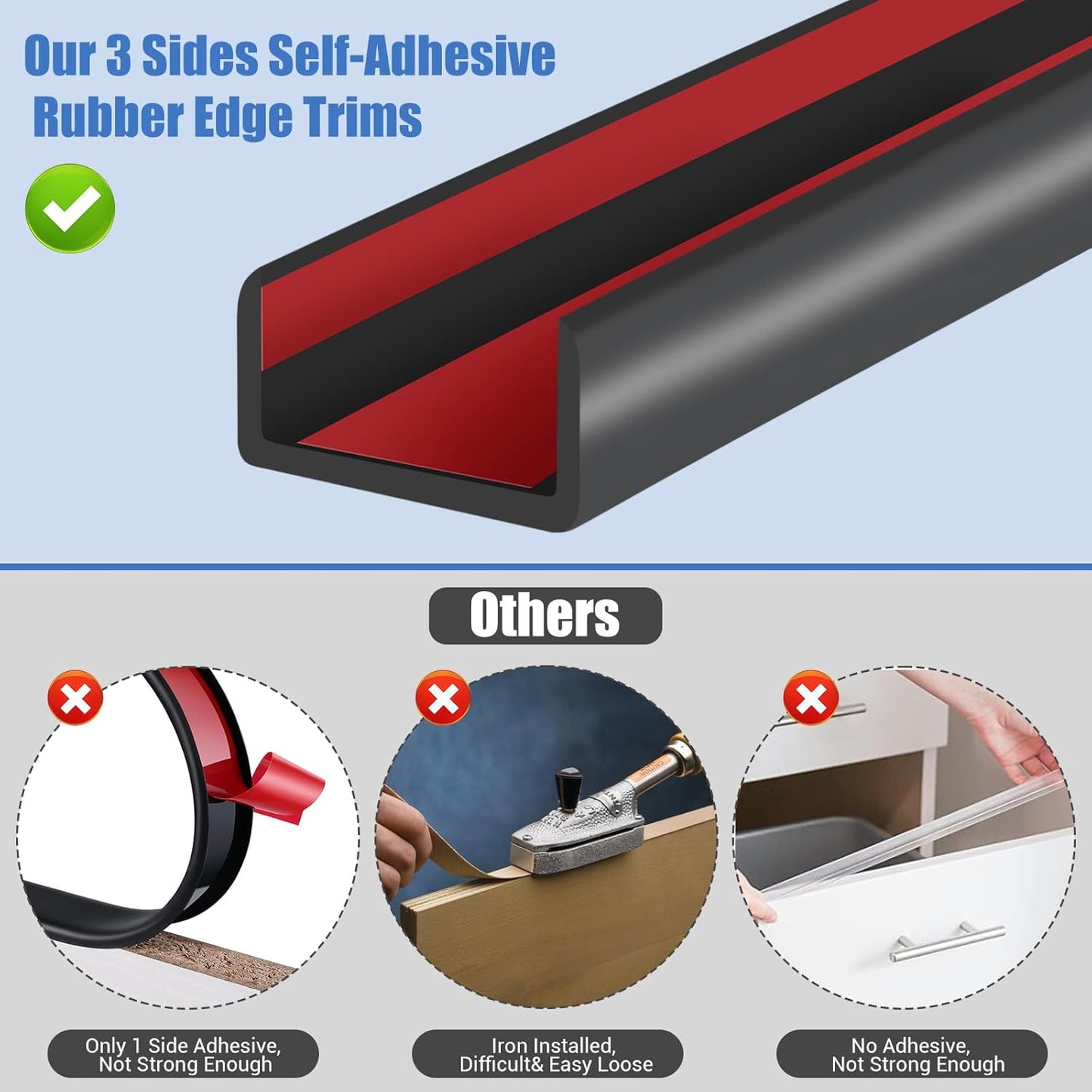 Rubber Edge Trim, 2 inches Self-Adhesive U Channel Edge Protector for Woods, Flexible U Shaped Peel and Stick Edge Banding, Furniture Edge Guard, Fit 2"(50mm), 10Ft, Black