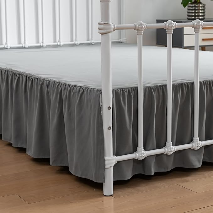 Bed Skirt Queen Size Ruffled Bed Skirt with Split Corners, 12 Inch Drop Dust Ruffle Bed Skirt with Platform, Gray