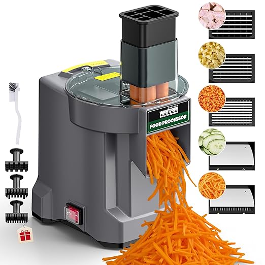WantJoin 5 in 1 Electric Vegetable Chopper - Multifunctional Commercial Food Processor with Stainless Steel Blades for Slicing(2.5mm), Dicing(6/8/12mm), Chopping(2.5mm), Shredding