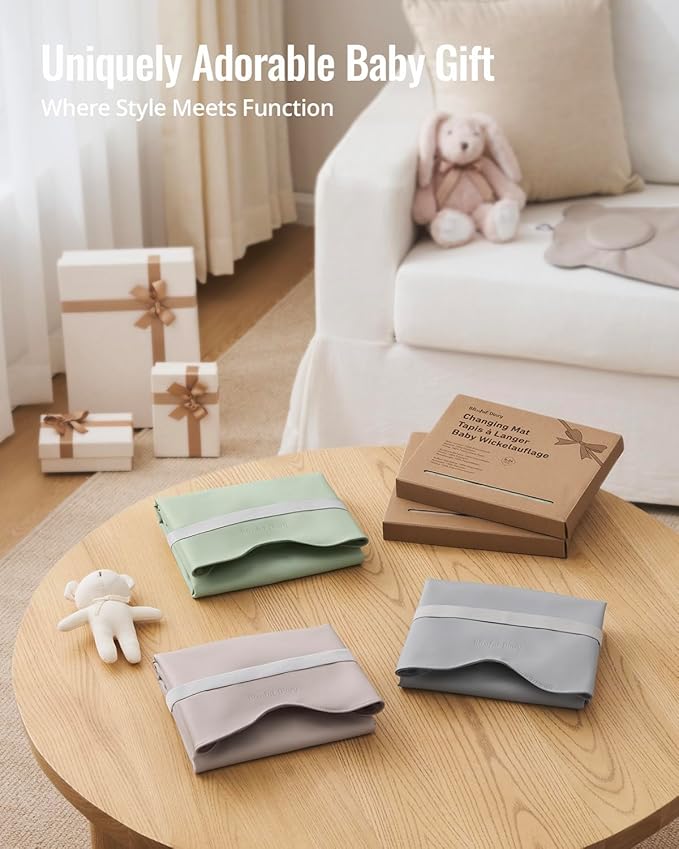 Blissful Diary Vegan Leather Portable Changing Pad, Wipeable, Waterproof Diaper Changing Mat, Newborn Shower Gifts, with Built-in Padding, Light Green