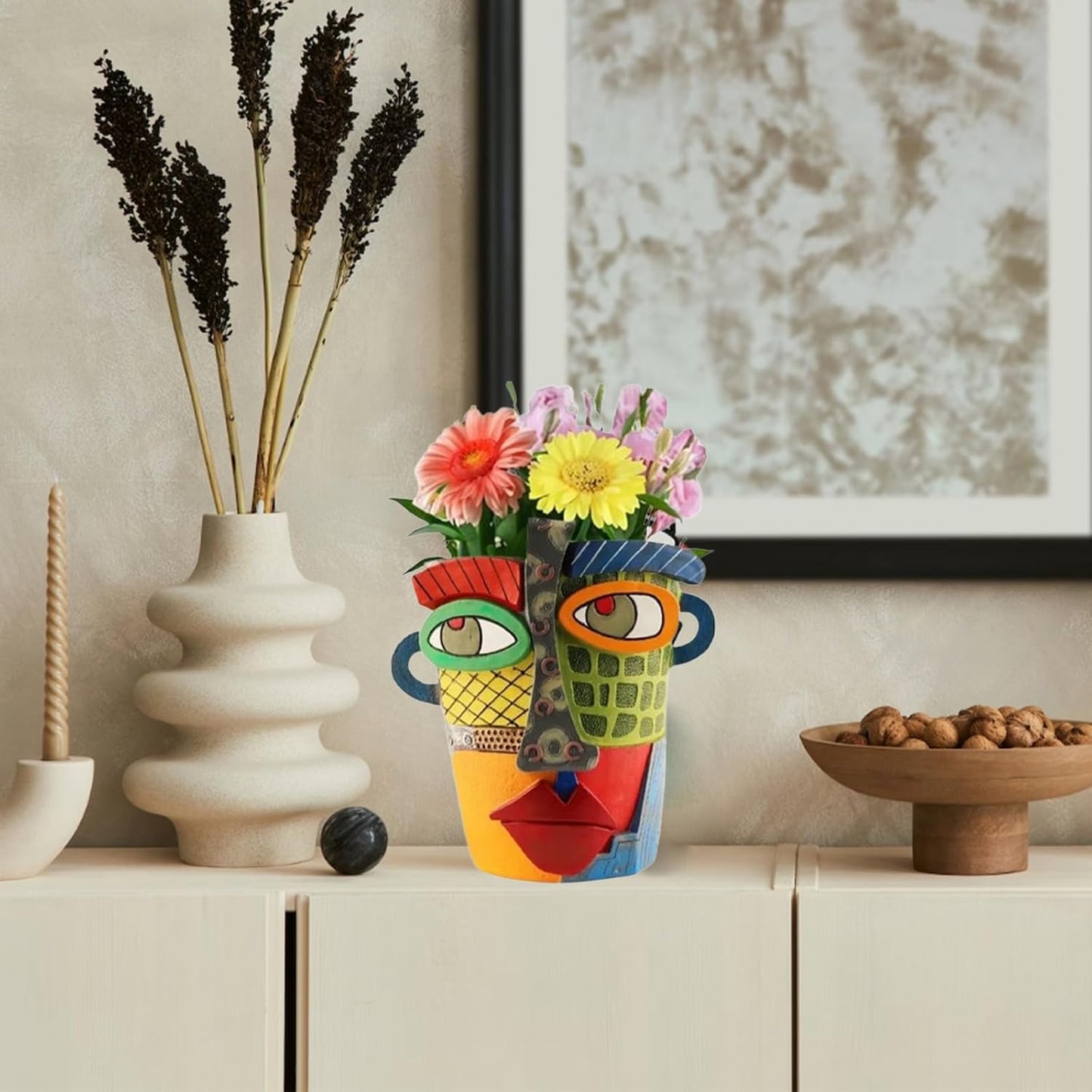 New Picassos Abstract Beauty Face Flower Pot, Colorful Abstract Head Plant Pots, Interesting Decorative Flower Resin Flower Pot, Unique Flower Pots for Home Art Decoration (7.28in-B)