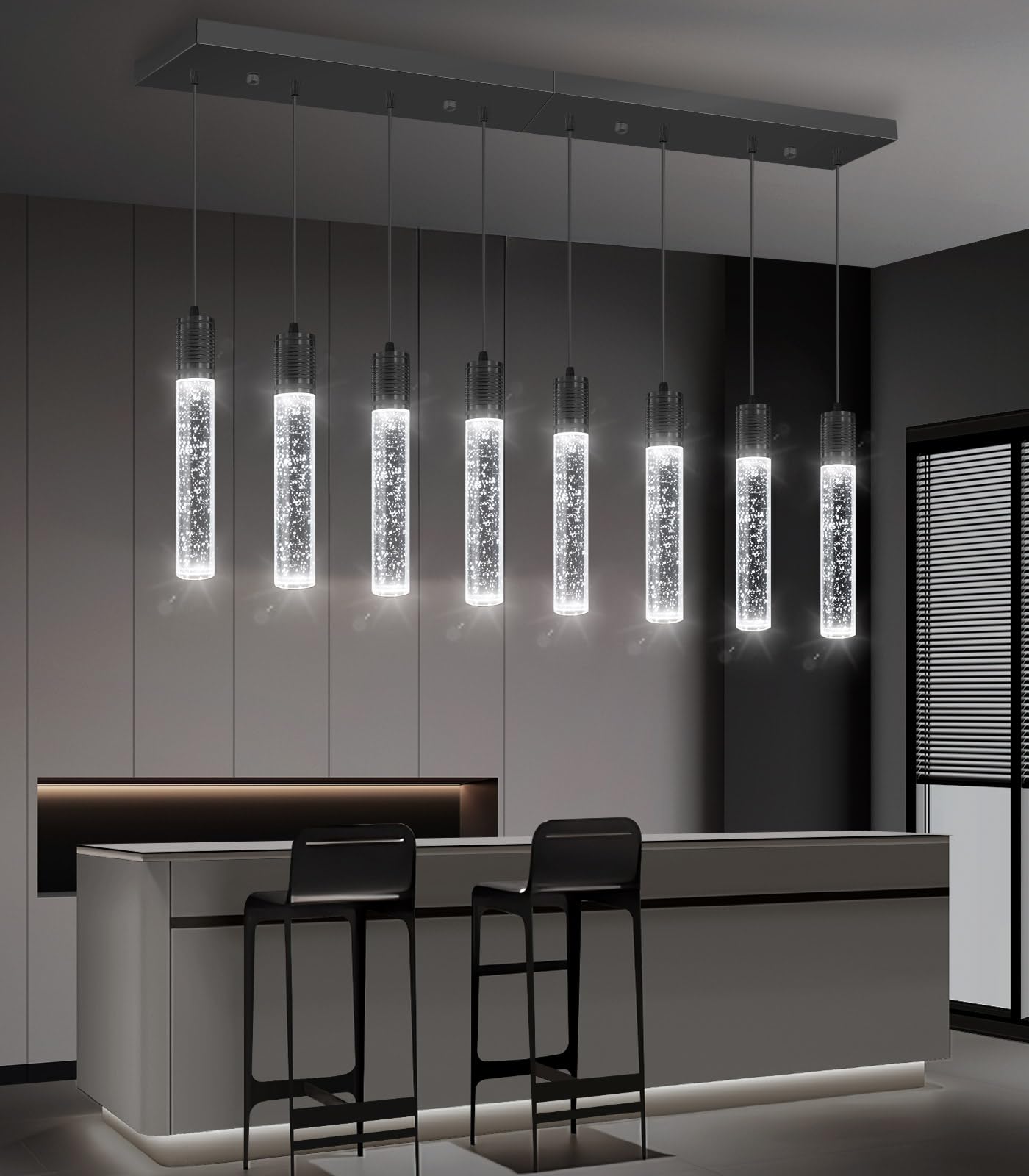 Dolria 8-Lights Modern Crystal Chandeliers For Kitchen Island Pendants Lighting Fixture For Dining Room Led Ceiling Light For Hallway Foyer 6000K Black