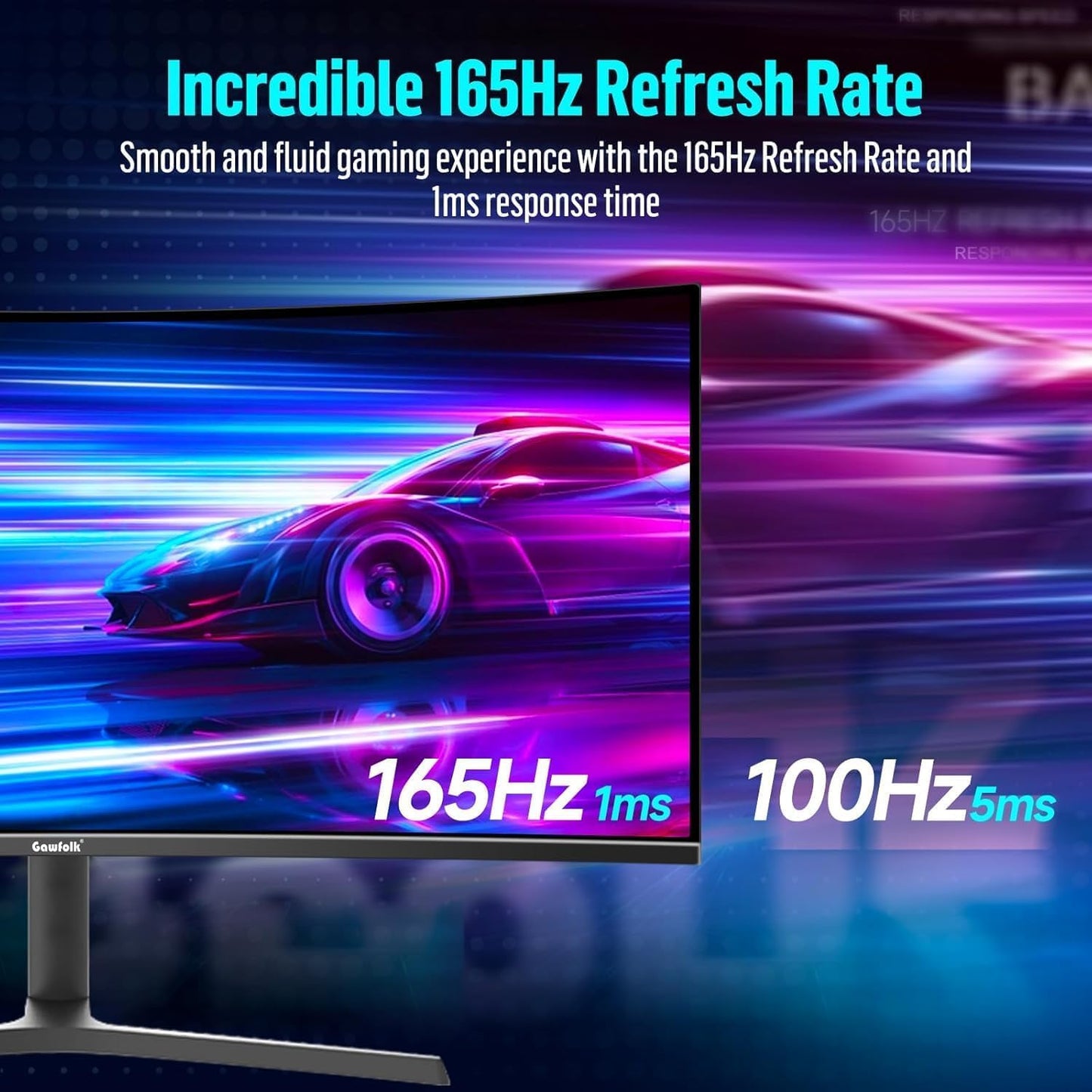 Gawfolk 34 Inch Ultrawide Curved Gaming Monitor, 1500R PC Screen UWQHD 3440x1440, 165hz Curved Computer Screen with FreeSync-Black