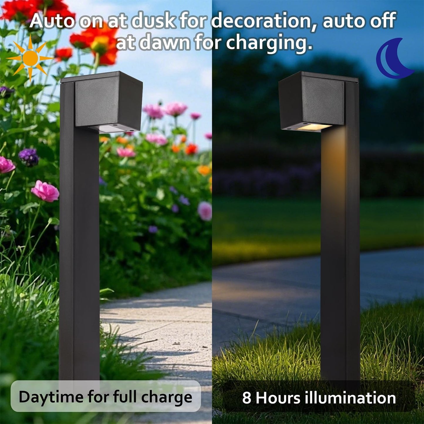 Dynaming Solar Pathway Lights, Waterproof Auto On/Off, 6 Pack, Black, Model DC23551-6, Ideal for Garden and Landscape Decor