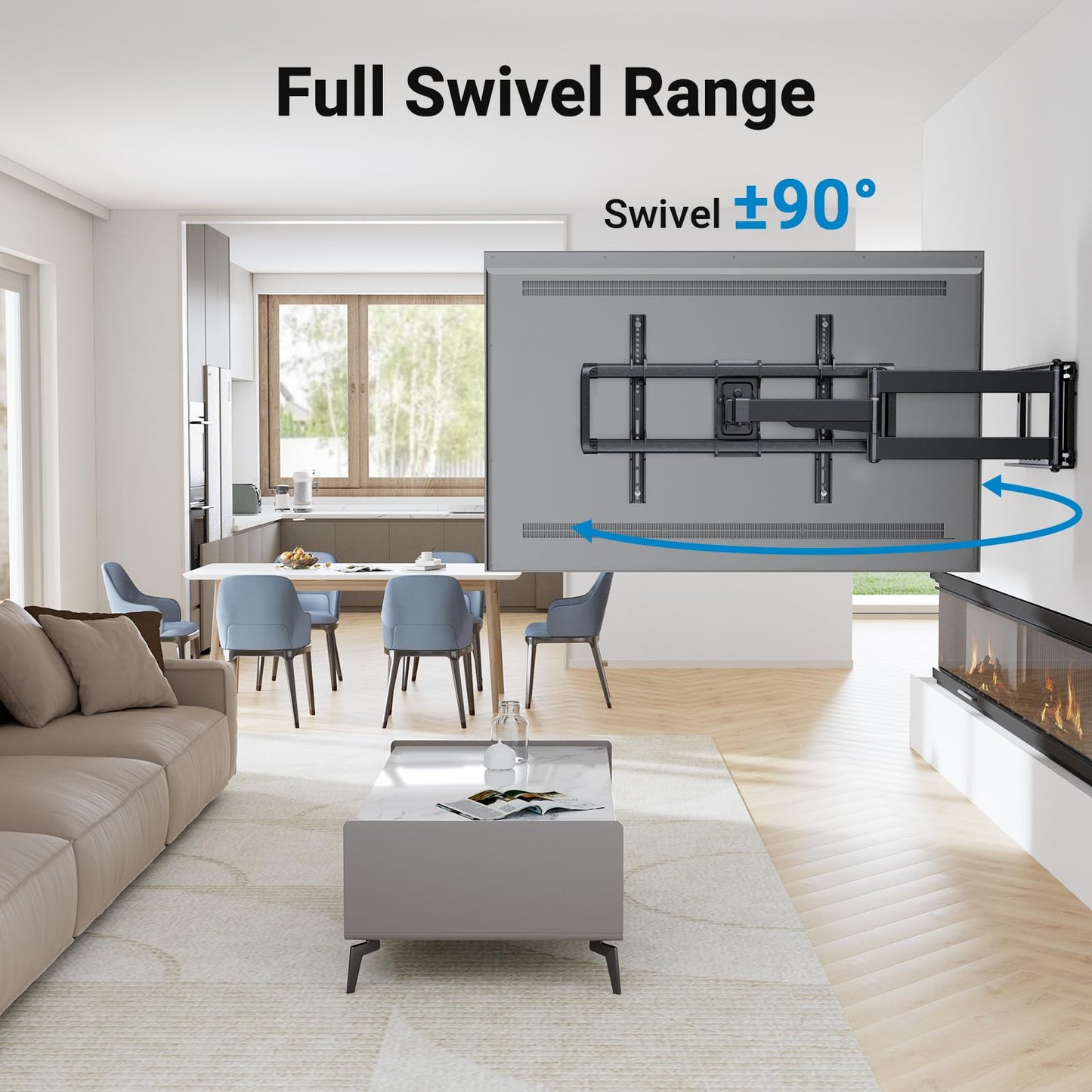 PERLESMITH Long Arm TV Wall Mount Full Motion for 37-75 inch TVs, Corner TV Mount Bracket with 27.36-inch Articulating Long Extension Arm, Swivel&Tilt, Max VESA 600x400mm up to 110lbs, 16" Wood Stud